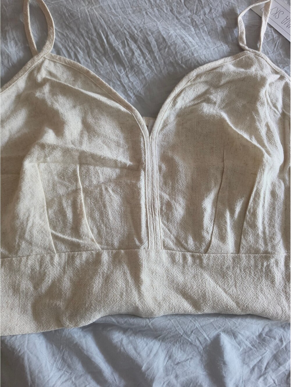 Sienna Sky Cream Cropped Tank Top with Adjustable Straps, Size Large - Picture 2 of 5